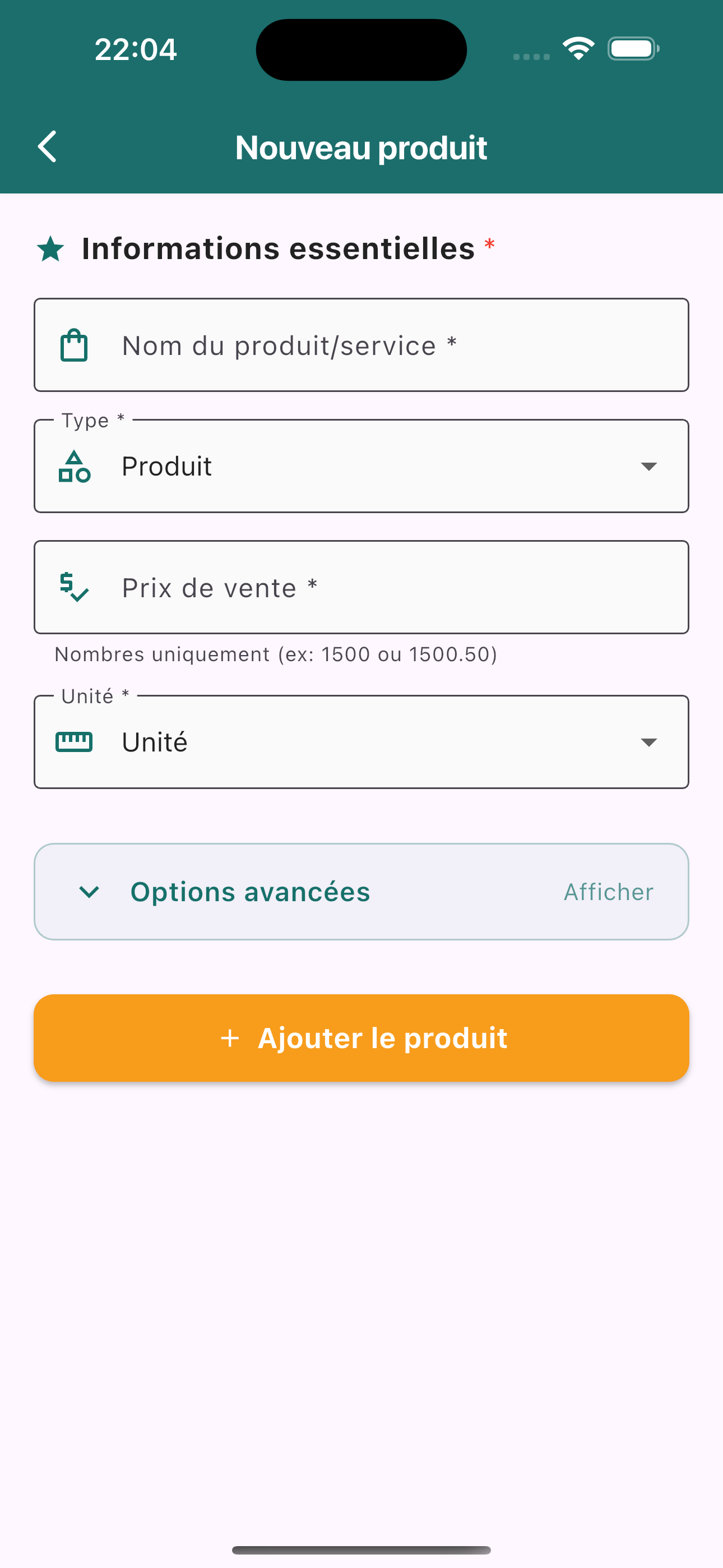 Création d'un produit