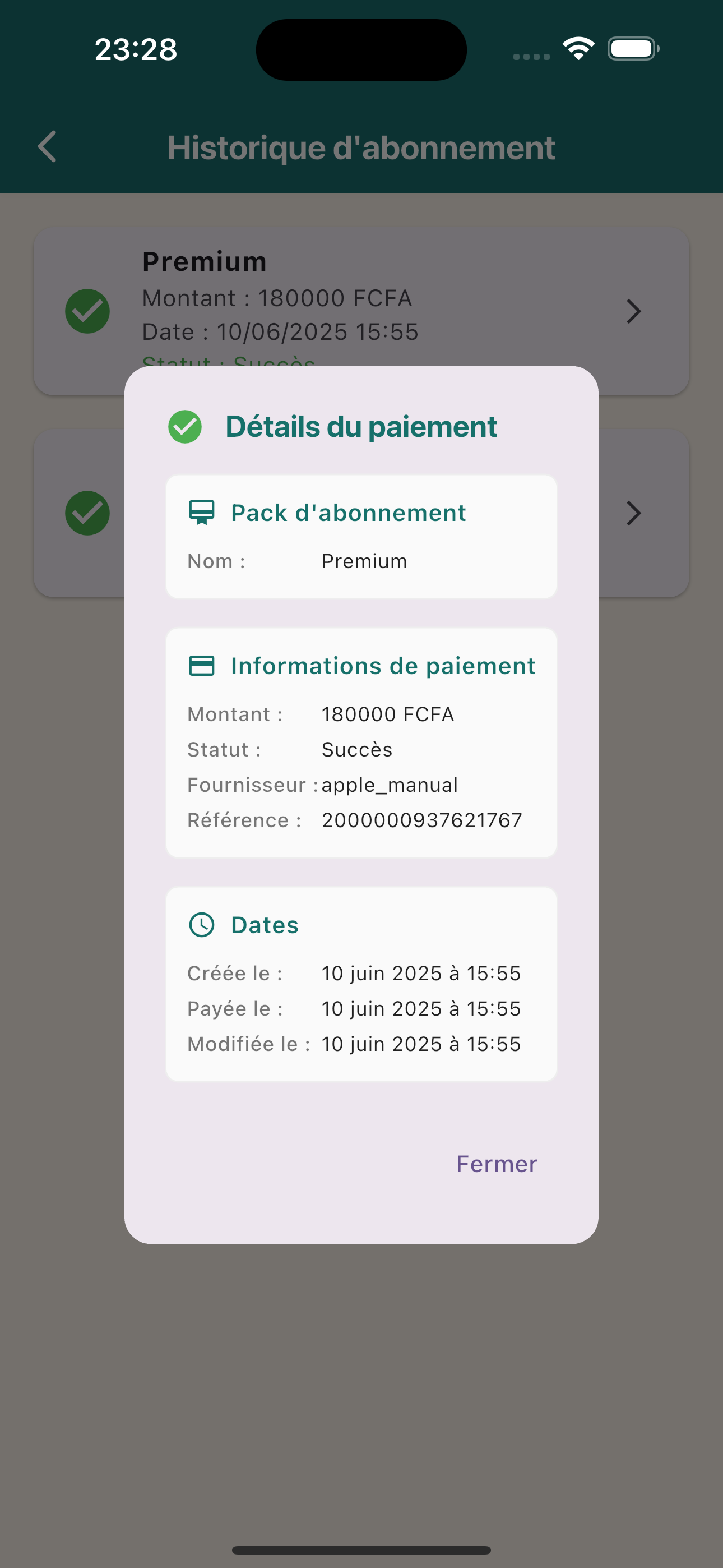 Détails transaction