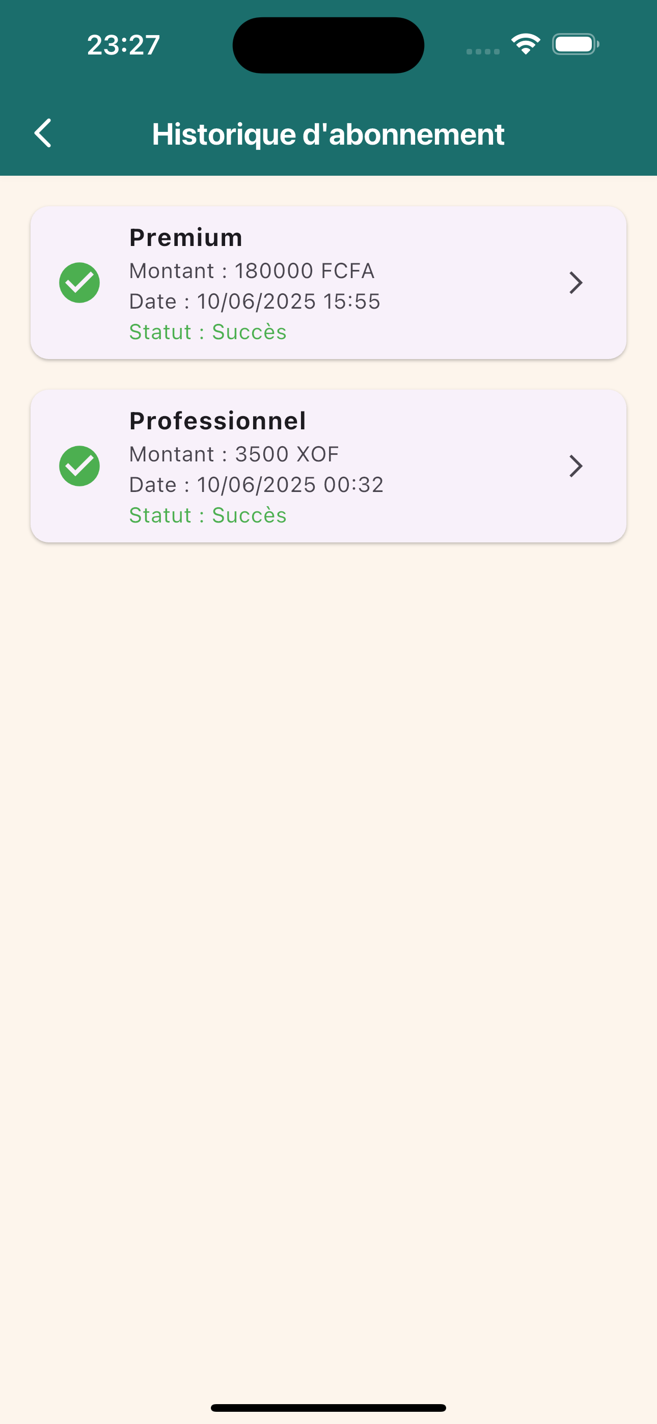 Historique transactions